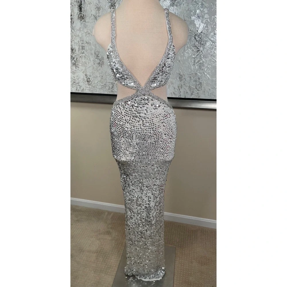 Retrofete Morgan Crystal and Sequin Embellished Cutout Crochet Maxi Dress Size S - Picture 4 of 10